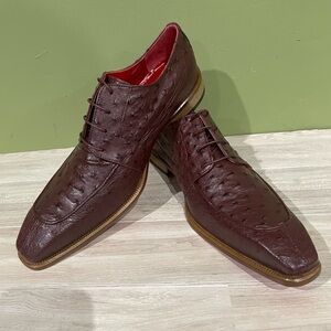 Men's Fennix Italy Brown Leather Dress Shoes ostrich oxford red bottom sole